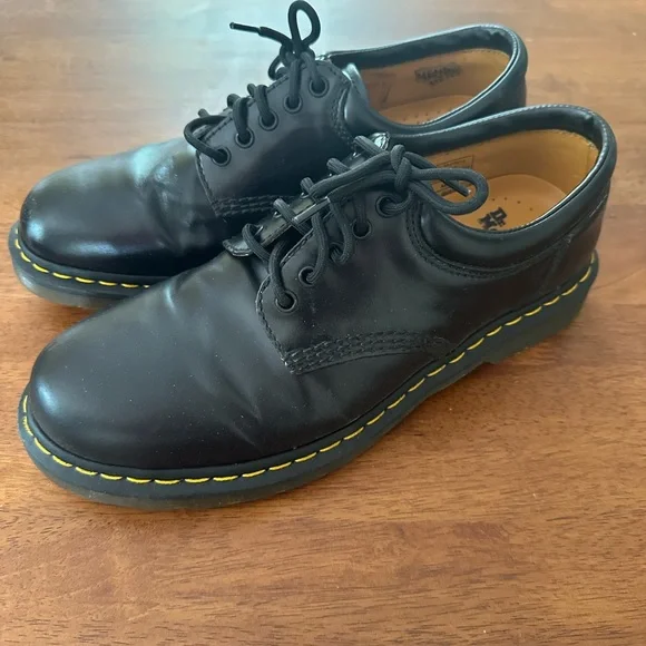 Dr. Martens Black Leather Oxfords with Yellow Stitching - Picture 3 of 7